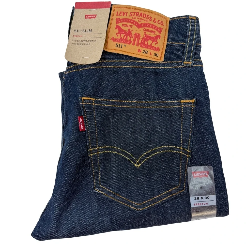 Levis 511 Slim Fit Stretch Jeans Dark Indigo Blue 04511-0408 Mens W28 L30 NEW